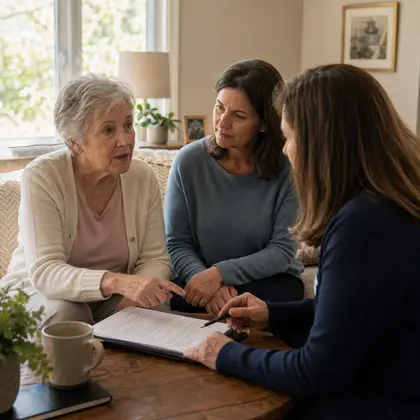 A patient and family member reviewing a hospice election with a care professional